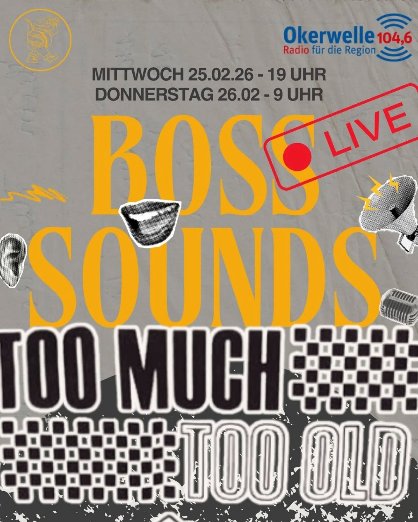 Liebe Okerwavies, 
wir müssen euch etwas gestehen. 
Der Sender hat’s gemerkt. 
Wir sind nicht nur *too much*, wir sind auch eindeutig *too old*.

Ja, richtig: Während The Specials damals „Too Much Too Young“ gesungen haben, stehen wir heute hier und müssen zugeben, dass wir die Remix‑Version leben: 
„Too Much Too Old“ – exklusiv präsentiert von Rude Revolution.

Und weil man bei *bis 20* offenbar ungern mit Fossilien arbeitet, ist das hier unsere letzte Sendung auf diesem Sendeplatz. 
Man hat uns freundlich darauf hingewiesen, dass wir „altersmäßig nicht mehr ganz ins Konzept passen“. 
Wir nennen das: musikalisch inspiriertes Alters‑Outing.

Aber keine Sorge: 
Wir lassen uns nicht ausmustern – wir ziehen nur weiter.

Ab dem 8. März hört ihr uns jeden Freitag um 15 Uhr mit **Boss Sounds** im freien Sendebereich.

Bis gleich auf Radio Okerwelle.