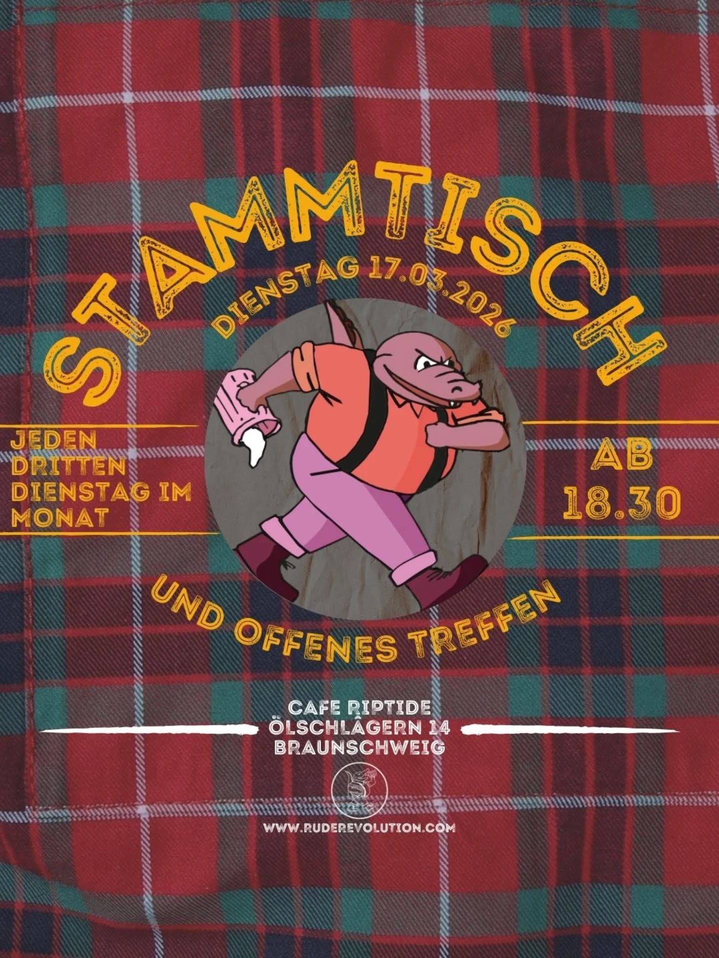 Offenes Treffen und Stammtisch
Für alte und neue Bekannte gibt es diesen Dienstag, die Möglichkeit zu sich
gemeinsam zu treffen, auszutauschen und neue Veranstaltungen zu planen.

Wir treffen uns diesen Dienstag im Riptide ab 18.30 Uhr.

Wenn du Lust hast neue Leute kennenzulernen und linke
Konzerte, Partys oder andere Veranstaltungen zu
organisieren oder dabei mitzuhelfen komm gerne
vorbei oder melde dich bei uns.

###

Open meeting and regulars' table
For old and new acquaintances there will be the opportunity this tuesday to meet and
to meet together, exchange ideas and plan new events.

We meet this tuesday at Cafe Riptide from 18.30.

If you want to meet new people and organize or help
with left concerts, parties or other events feel free to
come by or contact us.

Until then

Your Rudies

#ruderevolution #Braunschweig  stammtisch
reggaeandwolters reggaeagainstfascism
workingclassreggae noracism skinhead subkultur
rudecroco reggaeantifabeer rash antifa
skinheadreggae