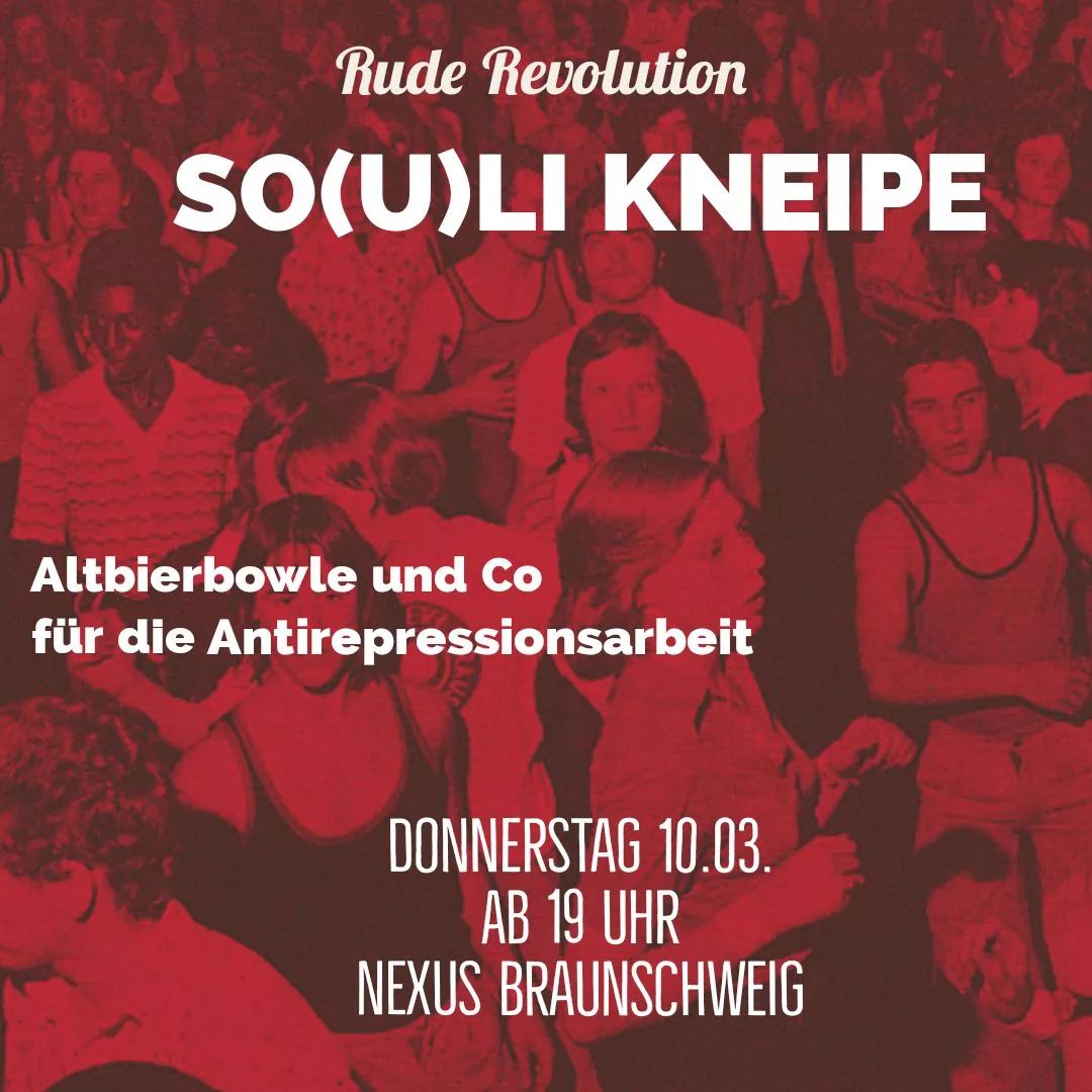 Donnerstag bespielen wir wieder die #Kneipe im #Nexus #Braunschweig . DJs von #BrunswickTreasures werden 60s #Soul und #Reggae vom Plattenteller liefern. Als Specialdrink gibt's selbstgemachte #Altbierbowle - Herrgott hört sich das nach einem töfte Abend an. Wir sammeln dieses Mal Geld für die #Antirepressions Arbeit. Nach den 14 #Hausdurchsuchungen in Wohnungen und im Nexus hilft hier jeder Euro für den solidarischen Rechtskampf.

Bis Donnerstag und soulig bleiben - keep the faith!

#bierbierbierchen #solidarität #solikneipe #fightback #workingclassreggae