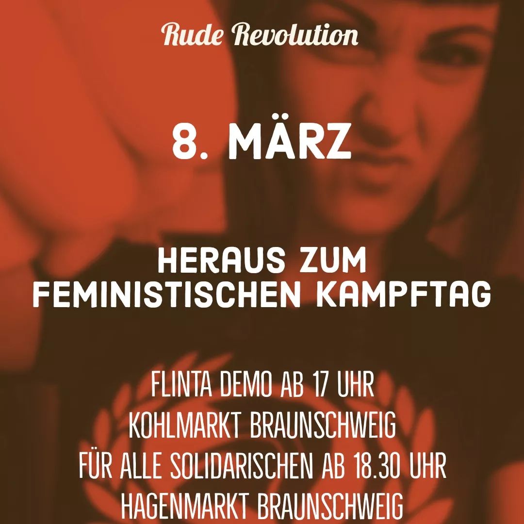 Heute geht's raus zum feministischen Kampftag. Alle Infos dazu beim @feministisches_buendnis.bs 

FLINTA DEMO ab 17 Uhr am #Kohlmarkt
Für alle Solidarischen ab 18.30 Uhr am #Hagenmarkt

#ruderevolution #Braunschweig #feminism #feminismus #skinheadgirls #reggaegirls #smashpatriarchy